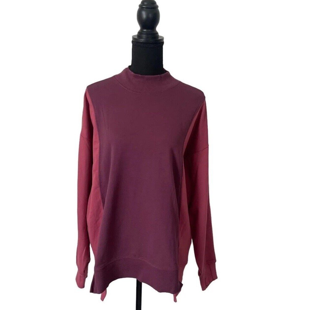 Athleta Womens Purple Long Sleeve Two Toned Mock Neck Sweatshirt Size L NWOT